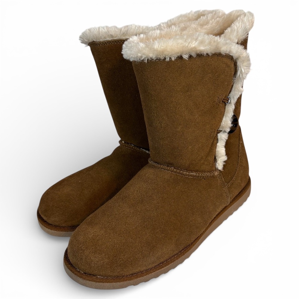 Target Genuine Suede‎ Faux Fur Lined Winter Boots Brown Toggle Button Womens 11